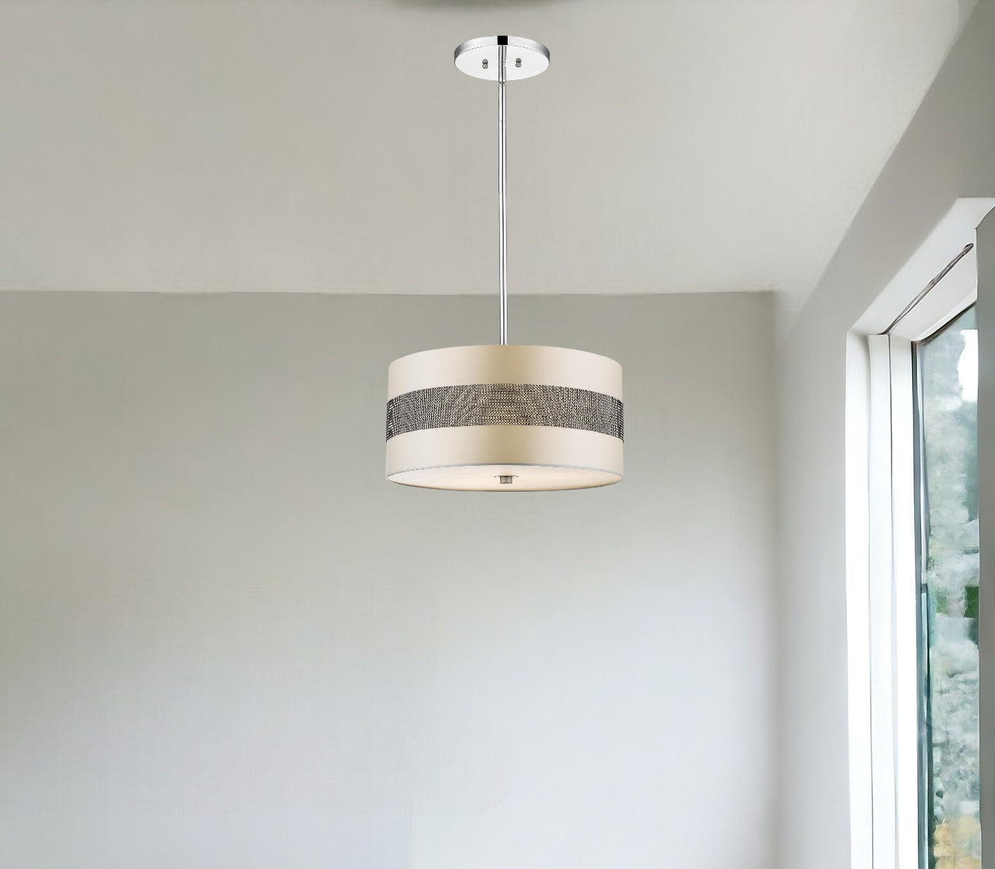 Harmony 3-Light Metallic Silver Pendant With Crystal Studded Platinum