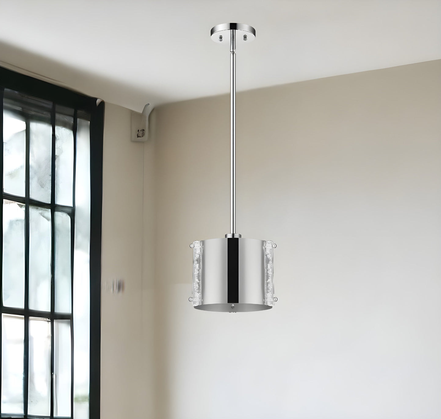 Zoom 1-Light Polished Stainless Steel Pendant With Seeded Acrylic